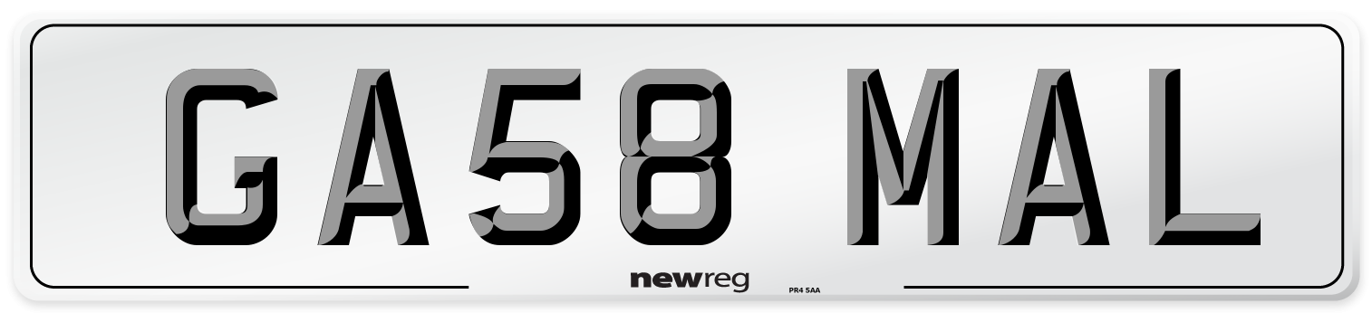 GA58 MAL Number Plate from New Reg